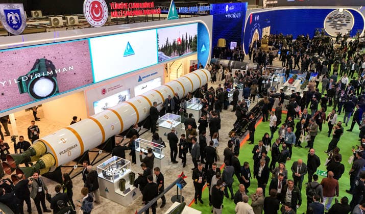 SAHA 2026 Defense Expo continues in Istanbul ISTANBUL, TURKIYE - MAY 6: The intercontinental hypersonic ballistic missile YILDIRIMHAN, developed by the Ministry of National Defense (MSB) R and D Center, draws attention from visitors during the exhibition the SAHA 2026 International Defense, Aerospace, and Space Industry Fair in Istanbul, Turkiye on May 6, 2026. Cem Tekkesinoglu Anadolu Istanbul Turkey. Editorial use only. Please get in touch for any other usage.  Copyright: x2026xAnadoluxCemxTekkesinoglux