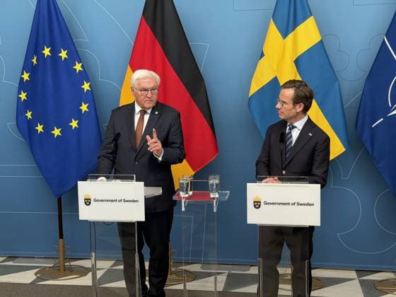 German President Frank-Walter Steinmeier in Sweden STOCKHOLM, SWEDEN - MAY 6: German President Frank-Walter Steinmeier (L) and Swedish Prime Minister Ulf Kristersson (R) hold a joint press conference following their meeting in the capital, Stockholm, Sweden on May 6, 2026. Atila Altuntas Anadolu Stockholm Sweden. Editorial use only. Please get in touch for any other usage.  Copyright: x2026xAnadoluxAtilaxAltuntasx