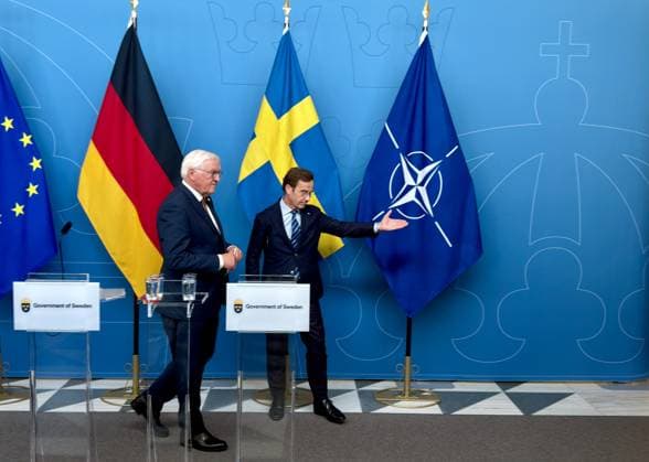 German President Frank-Walter Steinmeier in Sweden STOCKHOLM, SWEDEN - MAY 6: German President Frank-Walter Steinmeier (L) and Swedish Prime Minister Ulf Kristersson (R) hold a joint press conference following their meeting in the capital, Stockholm, Sweden on May 6, 2026. Atila Altuntas Anadolu Stockholm Sweden. Editorial use only. Please get in touch for any other usage.  Copyright: x2026xAnadoluxAtilaxAltuntasx