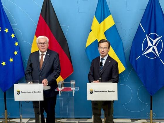 German President Frank-Walter Steinmeier in Sweden STOCKHOLM, SWEDEN - MAY 6: German President Frank-Walter Steinmeier (L) and Swedish Prime Minister Ulf Kristersson (R) hold a joint press conference following their meeting in the capital, Stockholm, Sweden on May 6, 2026. Atila Altuntas Anadolu Stockholm Sweden. Editorial use only. Please get in touch for any other usage.  Copyright: x2026xAnadoluxAtilaxAltuntasx