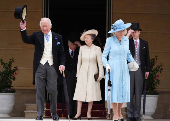 Royal Garden Party at Buckingham Palace (left to right) King Charles III, the Princess Royal, Queen Camilla and the Duke of Edinburgh stand at the top of the Garden steps before the start of a Royal Garden Party at Buckingham Palace, London. Picture date: Wednesday May 6, 2026., Credit:Aaron Chown Avalon UK, London  Copyright: xAaronxChownx xAvalonx 1096939052