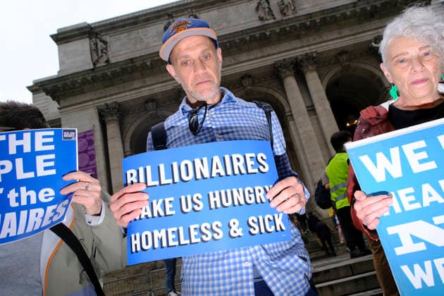 NEW YORK, NY- MAY 6: A small group of Tax The Rich Protestors at the Manhattan Institute annual gala which has the largest concentration of Billionaires in New York City on May 6, 2026. Copyright: xKatiexGodowskix