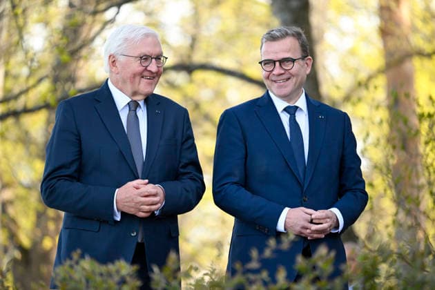 LKS 20260507 German Federal President Frank-Walter Steinmeier (L) talks with Prime Minister Petteri Orpo of Finland at the Prime Minister s official residence Kesäranta in Helsinki, Finland on May 7, 2026. - MIKKO STIG Helsinki Finland  Copyright: xMikkoxStigx hecjwPvh-2s