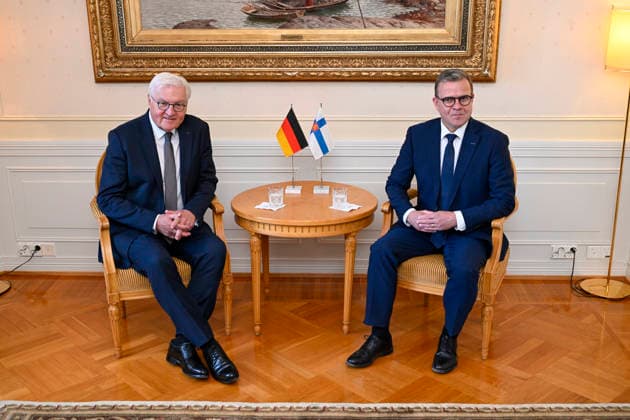 LKS 20260507 German Federal President Frank-Walter Steinmeier (L) meets with Prime Minister Petteri Orpo of Finland at the Prime Minister s official residence Kesäranta in Helsinki, Finland on May 7, 2026. - MIKKO STIG Helsinki Finland  Copyright: xMikkoxStigx oaes_fsYpvM