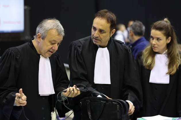 Lawyer Frank Discepoli, defending P. Falzone, Lawyer Fabrice Guttadauria, defending A. Falzone and Gwenaelle Bombart defending A. Falzone pictured during the trial of P. and A. Falzone, at the Court of Appeal of Mons, on Thursday 07 May 2026. The trial of the two men concerns the 2022 tragedy in Strepy-Bracquegnies, where a car plowed into a carnival parade around 5:00. Six people died at the scene, and a seventh months later in the hospital. P. Falzone is charged with seven murder and 81 attempted murder. A. Falzone with failure to render aid to a person in danger.  VIRGINIExLEFOUR 173112255