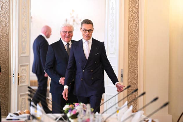 LKS 20260507 President of the Republic of Finland Alexander Stubb (R) and Mr Frank-Walter Steinmeier, President of the Federal Republic of Germany attend the discussions between the German and the Finnish delegations held at the Presidential Palace in Helsinki, Finland on May 7, 2026. - HEIKKI SAUKKOMAA Helsinki Finland  Copyright: xHeikkixSaukkomaax ziQZBQvQSNs