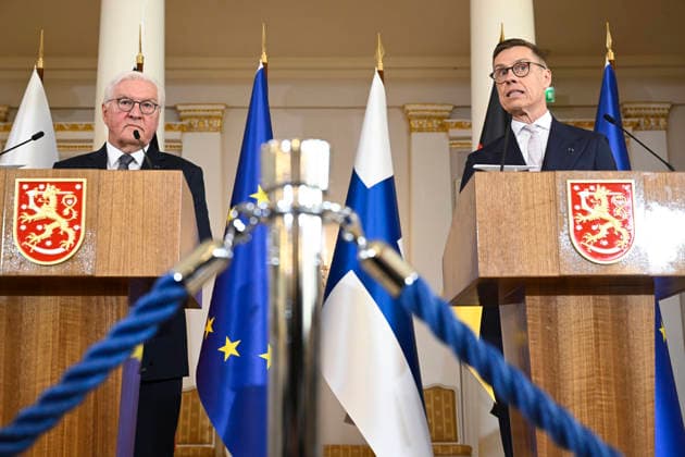 President of the Republic of Finland Alexander Stubb and Mr Frank-Walter Steinmeier, President of the Federal Republic of Germany attend a press conferance at the Presidential Palace in Helsinki, Finland on May 7, 2026. - HEIKKI SAUKKOMAA Helsinki Finland  Copyright: xHeikkixSaukkomaax p5DrFQFaFq8
