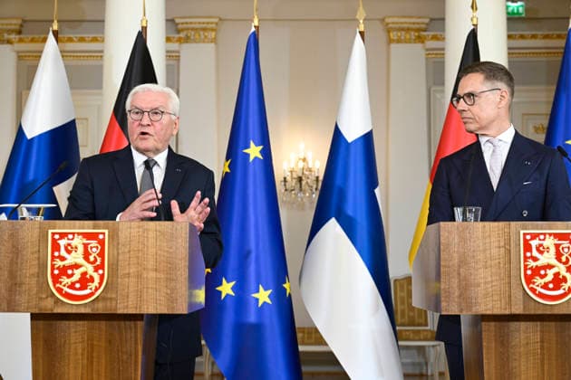 LKS 20260507 President of the Republic of Finland Alexander Stubb (R) and Mr Frank-Walter Steinmeier, President of the Federal Republic of Germany (L) attend a press conferance at the Presidential Palace in Helsinki, Finland on May 7, 2026. - HEIKKI SAUKKOMAA Helsinki Finland  Copyright: xHeikkixSaukkomaax VbYdGt0Btrs