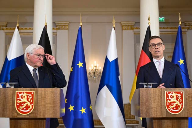 LKS 20260507 President of the Republic of Finland Alexander Stubb (R) and Mr Frank-Walter Steinmeier, President of the Federal Republic of Germany (L) attend a press conferance at the Presidential Palace in Helsinki, Finland on May 7, 2026. - HEIKKI SAUKKOMAA Helsinki Finland  Copyright: xHeikkixSaukkomaax ZFAvbPuXTwc