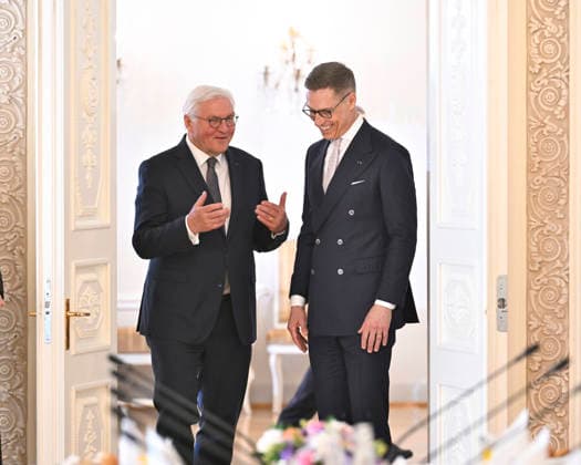 President of the Republic of Finland Alexander Stubb (R) and Mr Frank-Walter Steinmeier, President of the Federal Republic of Germany attend the discussions between the German and the Finnish delegations held at the Presidential Palace in Helsinki, Finland on May 7, 2026. - HEIKKI SAUKKOMAA Helsinki Finland  Copyright: xHeikkixSaukkomaax I5PCTkcZIVg