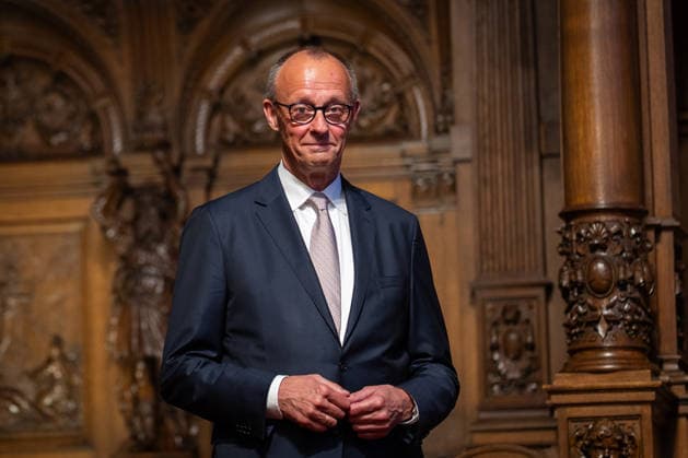 Friedrich Merz, Federal Chancellor, after his speech at Hamburg City Hall 76 Great Overseas Day in Hamburg, April 2026 Ceremony at Hamburg City Hall, Hamburg Hamburg Germany City Hall