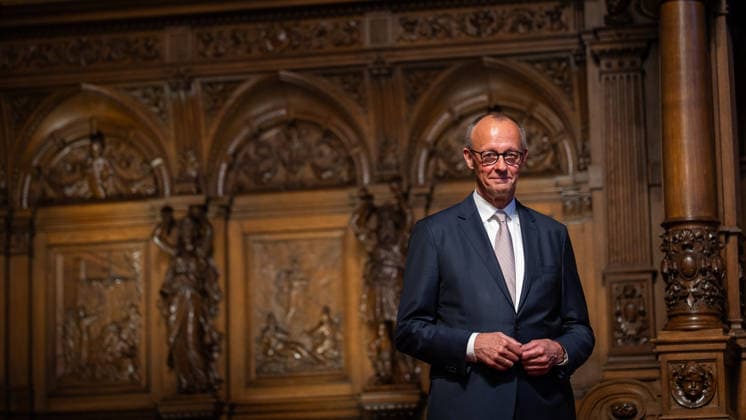 Friedrich Merz, Federal Chancellor, after his speech at Hamburg City Hall 76 Great Overseas Day in Hamburg, April 2026 Ceremony at Hamburg City Hall, Hamburg Hamburg Germany City Hall