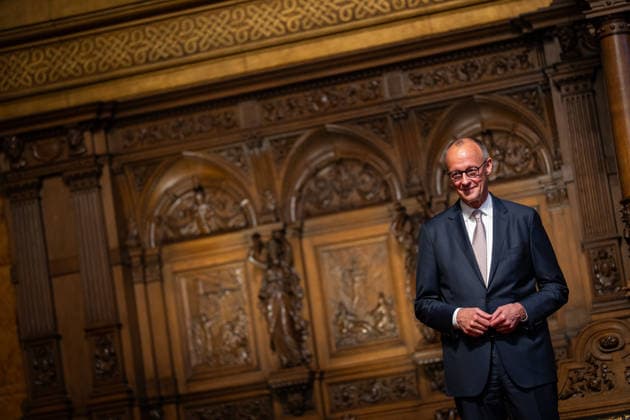 Friedrich Merz, Federal Chancellor, after his speech at Hamburg City Hall 76 Great Overseas Day in Hamburg, April 2026 Ceremony at Hamburg City Hall, Hamburg Hamburg Germany City Hall