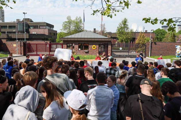 RUSSIA, MOSCOW - MAY 7, 2026: People take part in an event titled You Cannot Cancel Truth and Memory! outside the German Embassy in Moscow. Sofya Sandurskaya TASS  92137149