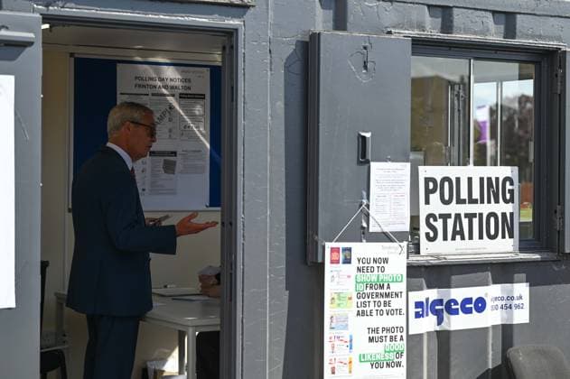 Reform UK Leader Nigel Farage votes for UK local elections 2026 WALTON-ON-THE-NAZE, UNITED KINGDOM - MAY 07: Reform UK leader Nigel Farage is seen after casting his vote during the local council elections on May 07, 2026 in Walton-on-the-Naze, United Kingdom. Rasid Necati Aslim Anadolu Walton-on-the-Naze United Kingdom. Editorial use only. Please get in touch for any other usage.  Copyright: x2026xAnadoluxRasidxNecatixAslimx