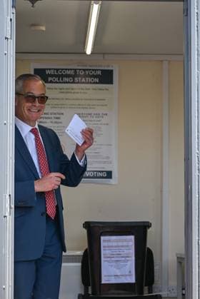 Reform UK Leader Nigel Farage votes for UK local elections 2026 WALTON-ON-THE-NAZE, UNITED KINGDOM - MAY 07: Reform UK leader Nigel Farage is seen after casting his vote during the local council elections on May 07, 2026 in Walton-on-the-Naze, United Kingdom. Rasid Necati Aslim Anadolu Walton-on-the-Naze United Kingdom. Editorial use only. Please get in touch for any other usage.  Copyright: x2026xAnadoluxRasidxNecatixAslimx