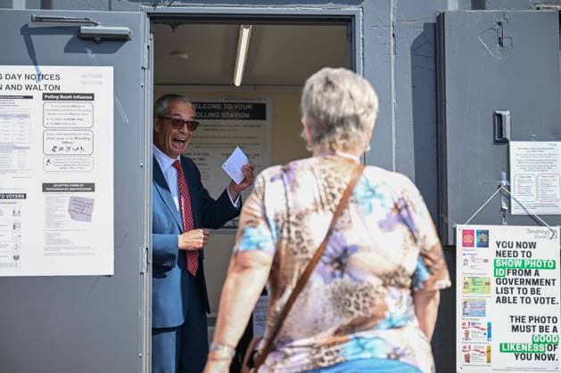 Reform UK Leader Nigel Farage votes for UK local elections 2026 WALTON-ON-THE-NAZE, UNITED KINGDOM - MAY 07: Reform UK leader Nigel Farage is seen after casting his vote during the local council elections on May 07, 2026 in Walton-on-the-Naze, United Kingdom. Rasid Necati Aslim Anadolu Walton-on-the-Naze United Kingdom. Editorial use only. Please get in touch for any other usage.  Copyright: x2026xAnadoluxRasidxNecatixAslimx