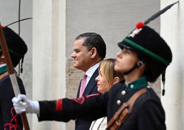 May 7, 2026, Rome, ITALY: La Presidente del Consiglio Giorgia Meloni riceve a Palazzo Chigi il Primo Ministro del governo di unitÃ nazionale libico Abdul Hamid Mohammed Dbeibeh.Roma, 07 maggio 2026. Prime Minister Giorgia Meloni receives the Prime Minister of the Libyan Government of National Unity, Abdul Hamid Mohammed Dbeibeh, at Palazzo Chigi, in Rome, Italy, 7 May 2026. ANSA FABIO CIMAGLIA Rome ITALY  - ZUMAa110 20260507_zaf_a110_014 Copyright: xFabioxCimagliax