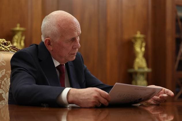 Russia Putin 9159203 07.05.2026 Rostec State Corporation CEO Sergei Chemezov attends a meeting with Russian President Vladimir Putin at the Kremlin in Moscow, Russia. Mikhail Metzel Sputnik Moscow Russia  Copyright: xMikhailxMetzelx