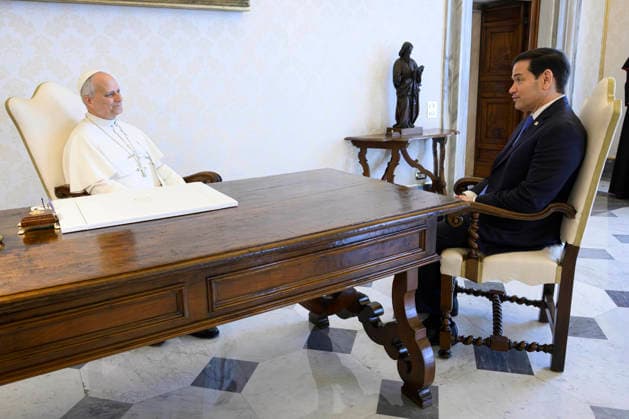 ITALY- REL VATICAN -POPE LEO XVI DURING A PRIVATE AUDIENCE WITH U.S.SECRETARY OF STATE MARCO RUBIO AT THE VATICAN May 7, 2026 ITALY REL - Vatican, May 7, 2026: Pope Leo VIX during a private audience with U.S. Secretary of State Marco Rubio at the Vatican. EDITORIAL USE ONLY - NO BOOKS Copyright: xVATICANxMEDIAx xCatholicxPressxPhotox
