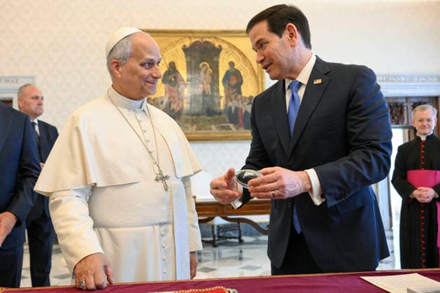 ITALY- REL VATICAN -POPE LEO XVI DURING A PRIVATE AUDIENCE WITH U.S.SECRETARY OF STATE MARCO RUBIO AT THE VATICAN May 7, 2026 ITALY REL - Vatican, May 7, 2026: Pope Leo VIX during a private audience with U.S. Secretary of State Marco Rubio at the Vatican. EDITORIAL USE ONLY - NO BOOKS Copyright: xVATICANxMEDIAx xCatholicxPressxPhotox