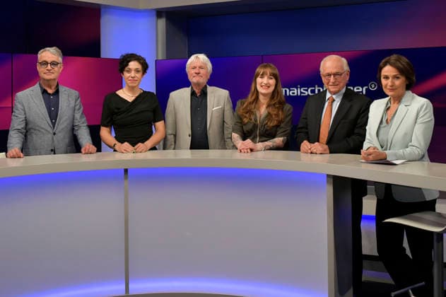 Gabor Steingart, Katharina Hamberger, Jürgen Becker, Heidu Reichinnek, Wolfgang Ischinger and Sandra Maischberger on the ARD talk show maischberger in Studio Berlin Adlershof Berlin, 06 05 2026 Foto:xM.xBehrensx xFuturexImagex maischberger0605_6502