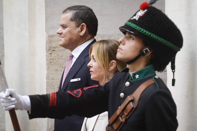 Rome, the Prime Minister meets at Palazzo Chigi with the Prime Minister of the Libyan Government of National Unity, pictured: Giorgia Meloni, Abdul Hamid Mohammed Dbeibeh  Copyright: xSTEFANOxCAROFEIx xipa-agency.netx xFOTOGRAMMAx xSTEFANOxCAROFEIx IPA_Agency_IPA74486900