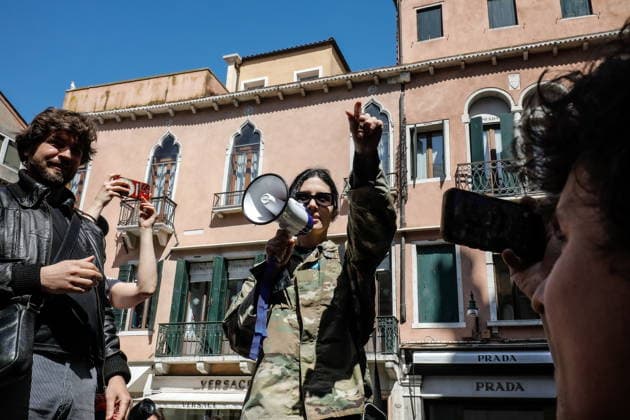 May 7, 2026, Venice, Rome, Italy: May 7, 2026, Venice. 61st International Art Exhibition of the Venice Biennale, titled In Minor Keys, curated by Koyo Kouoh. The Giardini della Biennale - Protest by the Pussy Riot collective in front of the Venice Biennale headquarters against the reopening of the Russian Pavilion at the 2026 Venice Art Biennale, led by Pussy Riot s Nadya Tolokonnikova. Venice Italy  - ZUMAa289 20260507_zia_a289_248 Copyright: xMircoxToniolox xAgfx