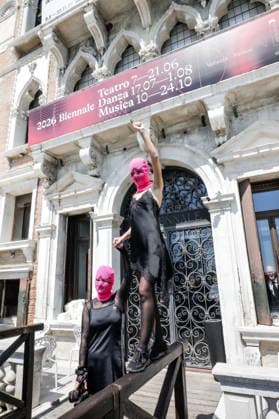 May 7, 2026, Venice, Rome, Italy: May 7, 2026, Venice. 61st International Art Exhibition of the Venice Biennale, titled In Minor Keys, curated by Koyo Kouoh. The Giardini della Biennale - Protest by the Pussy Riot collective in front of the Venice Biennale headquarters against the reopening of the Russian Pavilion at the 2026 Venice Art Biennale, led by Pussy Riot s Nadya Tolokonnikova. Venice Italy  - ZUMAa289 20260507_zia_a289_240 Copyright: xMircoxToniolox xAgfx
