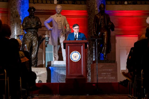 Speaker of the House Mike Johnson, R-LA, speaks during an observance celebrating the 75th National Day of Prayer in Statuary Hall at the U.S. Capitol in Washington, DC on Thursday, May 7, 2026. The National Day of Prayer was created in 1952 as an annual observance held on the first Thursday in May to encourage all faiths to pray for the nation.  WAP20260507307 BONNIExCASH