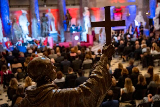 The statue of Junípero Serra, a Spanish priest and missionary, is seen during the 75th National Day of Prayer observance in Statuary Hall at the U.S. Capitol in Washington, DC on Thursday, May 7, 2026. The National Day of Prayer was created in 1952 as an annual observance held on the first Thursday in May to encourage all faiths to pray for the nation.  WAP20260507314 BONNIExCASH