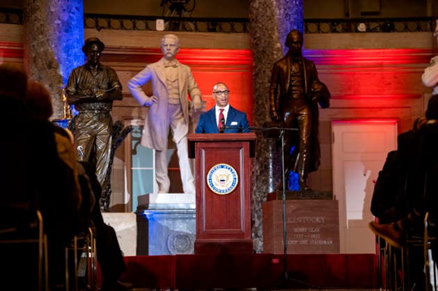 Secretary of Housing and Urban Development Scott Turner speaks during an observance celebrating the 75th National Day of Prayer in Statuary Hall at the U.S. Capitol in Washington, DC on Thursday, May 7, 2026. The National Day of Prayer was created in 1952 as an annual observance held on the first Thursday in May to encourage all faiths to pray for the nation.  WAP20260507320 BONNIExCASH