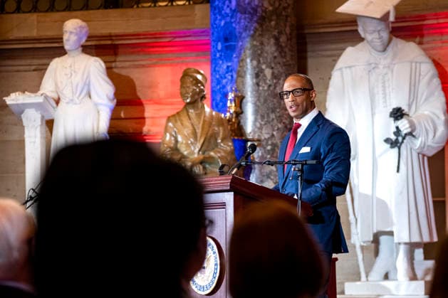Secretary of Housing and Urban Development Scott Turner speaks during an observance celebrating the 75th National Day of Prayer in Statuary Hall at the U.S. Capitol in Washington, DC on Thursday, May 7, 2026. The National Day of Prayer was created in 1952 as an annual observance held on the first Thursday in May to encourage all faiths to pray for the nation.  WAP20260507325 BONNIExCASH