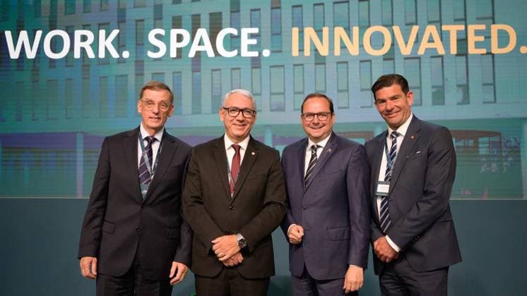 Essen Atlas Copco inaugurates new building FOR EDITORIAL PURPOSES ONLY EDITORIAL USE ONLY p Henk Brouwer, Vagner Rego, Lord Mayor Thomas Kufen and Eckart Röttger from left to right at the official inauguration of the Atlas Copco Groups new building at Wetterschacht in Essen on Thursday, May 7, 2026 Copyright UwexErnst Copyright: UwexErnst doc85qr6l8sg9sndmlft54 ,EDITORIAL USE ONLY Copyright: UwexErnst