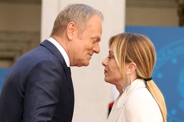 Rome, May 7, 2026: Prime Minister Giorgia Meloni welcomes Polish Prime Minister Donald Tusk to Palazzo Chigi for an institutional meeting dedicated to the main European issues and cooperation between Italy and Poland.  Copyright: xmarcoxiacobuccix xipa-agency.netx xmarcoxiacobuccix IPA_Agency_IPA74490241