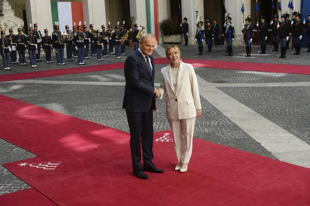 Photo IPP Marco Mattei Rome 07 05 2026 Prime Minister meets with President of Poland at Palazzo Chigi in photo Giorgia Meloni Donald Tusk Italy Photo Press World Copyright