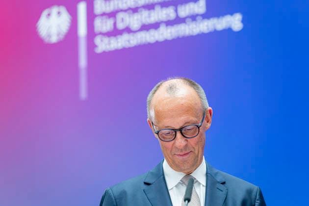 Friedrich Merz EUR, Germany, Berlin, 07 05 2026 Greeting by Federal Chancellor Friedrich Merz CDU at the festive event of the Federal Ministry for Digital and State Modernization on the occasion of its first anniversary In the presence of Karsten Wildberger CDU , Federal Minister for Digital and State Modernization Joint visit of the exhibitors