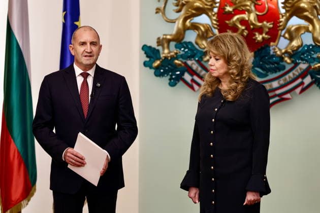 BULGARIA, SOFIA - MAY 7, 2026: Bulgarian President Iliana Iotova (R) gives a mandate to Rumen Radev, leader of Bulgaria s political coalition Progressive Bulgaria and former Bulgarian president, to form a new government. Igor Lenkin TASS  92148968