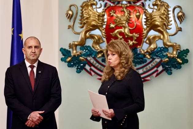 BULGARIA, SOFIA - MAY 7, 2026: Bulgarian President Iliana Iotova (R) gives a mandate to Rumen Radev, leader of Bulgaria s political coalition Progressive Bulgaria and former Bulgarian president, to form a new government. Igor Lenkin TASS  92148977