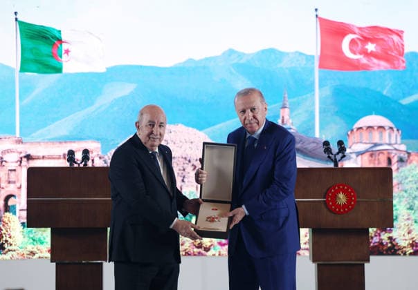 Turkish President Erdogan meets Algerian President Tebboune in Ankara ANKARA, TURKIYE - MAY 07: (----EDITORIAL USE ONLY - MANDATORY CREDIT - TURKISH PRESIDENCY MUSTAFA KAMACI HANDOUT - NO MARKETING NO ADVERTISING CAMPAIGNS - DISTRIBUTED AS A SERVICE TO CLIENTS----) Turkish President Recep Tayyip Erdogan (R) meets with Algerian President Abdelmadjid Tebboune (L) at the Presidential Complex in Ankara, capital of Turkiye, on May 07, 2026. Following bilateral talks, the two leaders attend a signing ceremony for agreements between Turkiye and Algeria and hold a joint press conference. Erdogan also presents the State Medal of the Republic of Turkiye to Tebboune during the visit. TUR Presidency Mustafa Kamaci Handout Anadolu Ankara Tu  Copyright: x2026xAnadoluxTURxPresidencyx xMustafaxKamacix xHandoutx