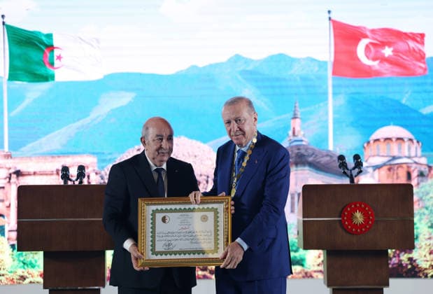 Turkish President Erdogan meets Algerian President Tebboune in Ankara ANKARA, TURKIYE - MAY 07: (----EDITORIAL USE ONLY - MANDATORY CREDIT - TURKISH PRESIDENCY MUSTAFA KAMACI HANDOUT - NO MARKETING NO ADVERTISING CAMPAIGNS - DISTRIBUTED AS A SERVICE TO CLIENTS----) Turkish President Recep Tayyip Erdogan (R) meets with Algerian President Abdelmadjid Tebboune (L) at the Presidential Complex in Ankara, capital of Turkiye, on May 07, 2026. Following bilateral talks, the two leaders attend a signing ceremony for agreements between Turkiye and Algeria and hold a joint press conference. Erdogan also presents the State Medal of the Republic of Turkiye to Tebboune during the visit. TUR Presidency Mustafa Kamaci Handout Anadolu Ankara Tu  Copyright: x2026xAnadoluxTURxPresidencyx xMustafaxKamacix xHandoutx