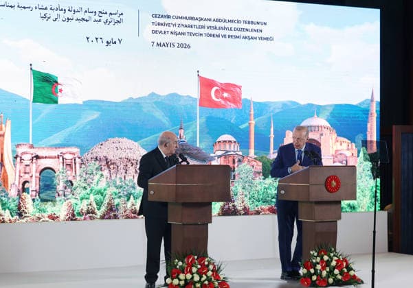 Turkish President Erdogan meets Algerian President Tebboune in Ankara ANKARA, TURKIYE - MAY 07: (----EDITORIAL USE ONLY - MANDATORY CREDIT - TURKISH PRESIDENCY MUSTAFA KAMACI HANDOUT - NO MARKETING NO ADVERTISING CAMPAIGNS - DISTRIBUTED AS A SERVICE TO CLIENTS----) Turkish President Recep Tayyip Erdogan (R) meets with Algerian President Abdelmadjid Tebboune (L) at the Presidential Complex in Ankara, capital of Turkiye, on May 07, 2026. Following bilateral talks, the two leaders attend a signing ceremony for agreements between Turkiye and Algeria and hold a joint press conference. Erdogan also presents the State Medal of the Republic of Turkiye to Tebboune during the visit. TUR Presidency Mustafa Kamaci Handout Anadolu Ankara Tu  Copyright: x2026xAnadoluxTURxPresidencyx xMustafaxKamacix xHandoutx