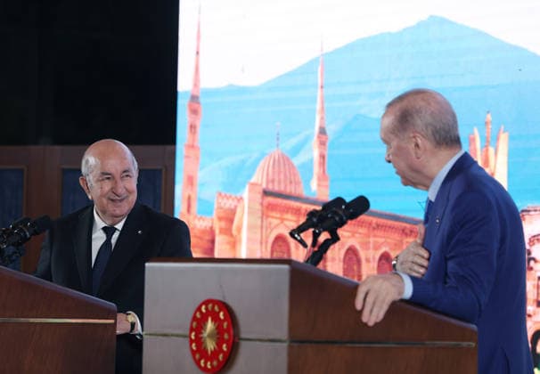 Turkish President Erdogan meets Algerian President Tebboune in Ankara ANKARA, TURKIYE - MAY 07: (----EDITORIAL USE ONLY - MANDATORY CREDIT - TURKISH PRESIDENCY MUSTAFA KAMACI HANDOUT - NO MARKETING NO ADVERTISING CAMPAIGNS - DISTRIBUTED AS A SERVICE TO CLIENTS----) Turkish President Recep Tayyip Erdogan (R) meets with Algerian President Abdelmadjid Tebboune (L) at the Presidential Complex in Ankara, capital of Turkiye, on May 07, 2026. Following bilateral talks, the two leaders attend a signing ceremony for agreements between Turkiye and Algeria and hold a joint press conference. Erdogan also presents the State Medal of the Republic of Turkiye to Tebboune during the visit. TUR Presidency Mustafa Kamaci Handout Anadolu Ankara Tu  Copyright: x2026xAnadoluxTURxPresidencyx xMustafaxKamacix xHandoutx