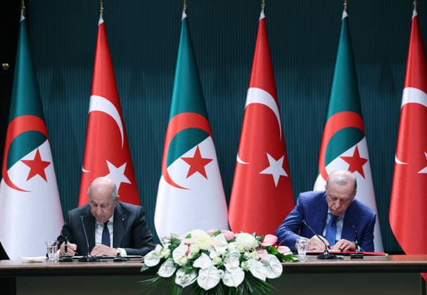 Bilateral agreements signed between Turkiye and Algeria ANKARA, TURKIYE - MAY 07: (----EDITORIAL USE ONLY - MANDATORY CREDIT - TURKISH PRESIDENCY MURAT CETINMUHURDAR HANDOUT - NO MARKETING NO ADVERTISING CAMPAIGNS - DISTRIBUTED AS A SERVICE TO CLIENTS----) Turkish President Recep Tayyip Erdogan (R) and Algerian President Abdelmadjid Tebboune (L) attend the signing ceremony of bilateral agreements and joint press conference at the Presidential Complex in Ankara, Turkiye on May 07, 2026. Turkish Presidency Murat Cetinmuhurdar Handout Anadolu Ankara Turkey. Editorial use only. Please get in touch for any other usage.  Copyright: x2026xAnadoluxTurkishxPresidency xMuratxCetinmuhurdarx xHandoutx