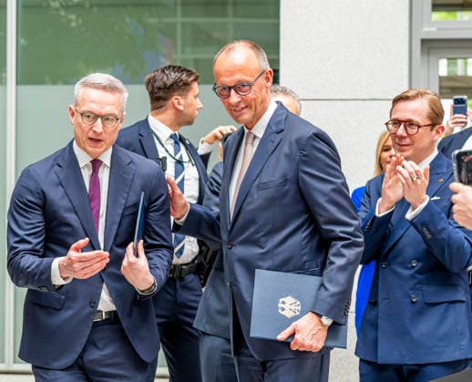 Friedrich Merz Karsten Wildberger EUR, Germany, Berlin, 07 05 2026 Greeting by Federal Chancellor Friedrich Merz CDU at the festive event of the Federal Ministry for Digital and State Modernization on the occasion of its first anniversary In the presence of Karsten Wildberger CDU , Federal Minister for Digital and State Modernization Joint visit of