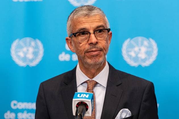 May 7, 2026, New York, New York, USA: Ambassador Abdulaziz M. Alwasil of Saudi Arabia speaks during joint press briefing by Ambassador Jamal Fares Alrowaiei of Bahrain and Ambassador Michael Waltz of USA at UN Headquarters in New York, NY on May 7, 2026. They were joined by Ambassadors Mohamed Issa Abushahab of UAE, Abdulaziz M. Alwasil of Saudi Arabia, Alya Ahmed Saif Al-Thani of Qatar and Tareq M. A. M. Albanai of Kuwait. They introduced draft resolution for the Security Council to force Iran to uphold freedom of navigation and trade in the Strait of Hormuz. Draft resolution was introduced after Iran is trying to force shippers to comply with a new protocol for transiting the Strait of Hormuz by paying fees or risk attack by Iranian navy. - ZUMAr339 20260507_znp_r339_052 Copyright: xLevxRadinx