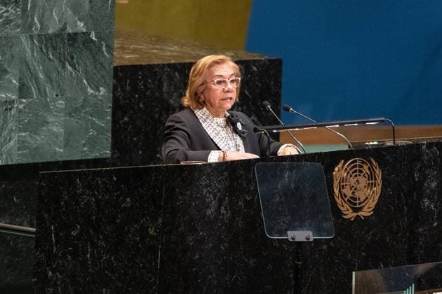 May 7, 2026, Bronx, New York, USA: Rosa Yolanda Villavicencio Mapy, Foreign Minister of Colombia speaks during Second International Migration Review Forum at UN General Assembly Hall at UN Headquarters in New York, NY on May 7, 2026. Bronx USA - ZUMAr339 20260507_znp_r339_008 Copyright: xLevxRadinx