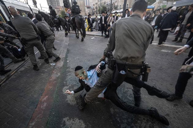 Ultra-Orthodox Jews protest mandatory military service in Jerusalem JERUSALEM - MAY 7: Israeli police use water cannons to disperse Ultra-Orthodox Jewish (Haredi) protesters blocking roads by lying on the ground during a demonstration against the arrest of several yeshiva students over mandatory military service in West Jerusalem on May 7, 2026. Mostafa Alkharouf Anadolu Jerusalem Israel. Editorial use only. Please get in touch for any other usage.  Copyright: x2026xAnadoluxMostafaxAlkharoufx