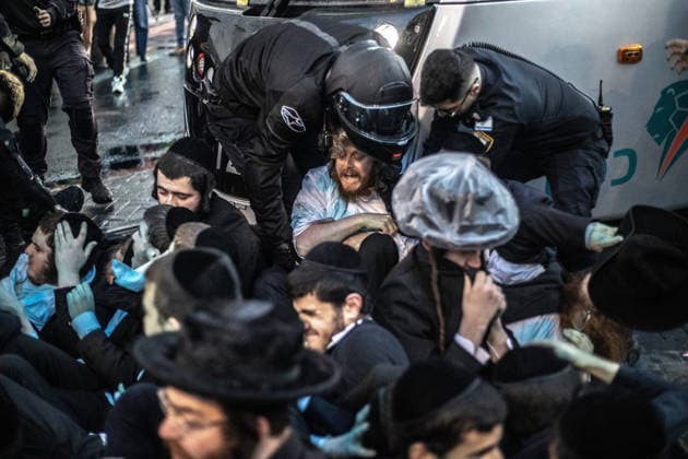 Ultra-Orthodox Jews protest mandatory military service in Jerusalem JERUSALEM - MAY 7: Israeli police use water cannons to disperse Ultra-Orthodox Jewish (Haredi) protesters blocking roads by lying on the ground during a demonstration against the arrest of several yeshiva students over mandatory military service in West Jerusalem on May 7, 2026. Mostafa Alkharouf Anadolu Jerusalem Israel. Editorial use only. Please get in touch for any other usage.  Copyright: x2026xAnadoluxMostafaxAlkharoufx