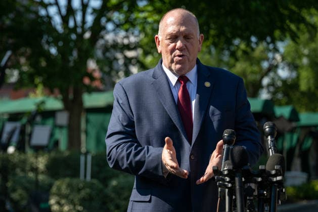 Tom Homan, White House border czar, speaks during a television interview outside the White House in Washington, DC, on Thursday, May 7, 2026. New York s push to limit state cooperation with federal immigration authorities will trigger a surge in enforcement activity, with more agents deployed into communities and an increase in arrests beyond initial targets, Homan said earlier this week.  WAX20260507206 DanielxHeuer